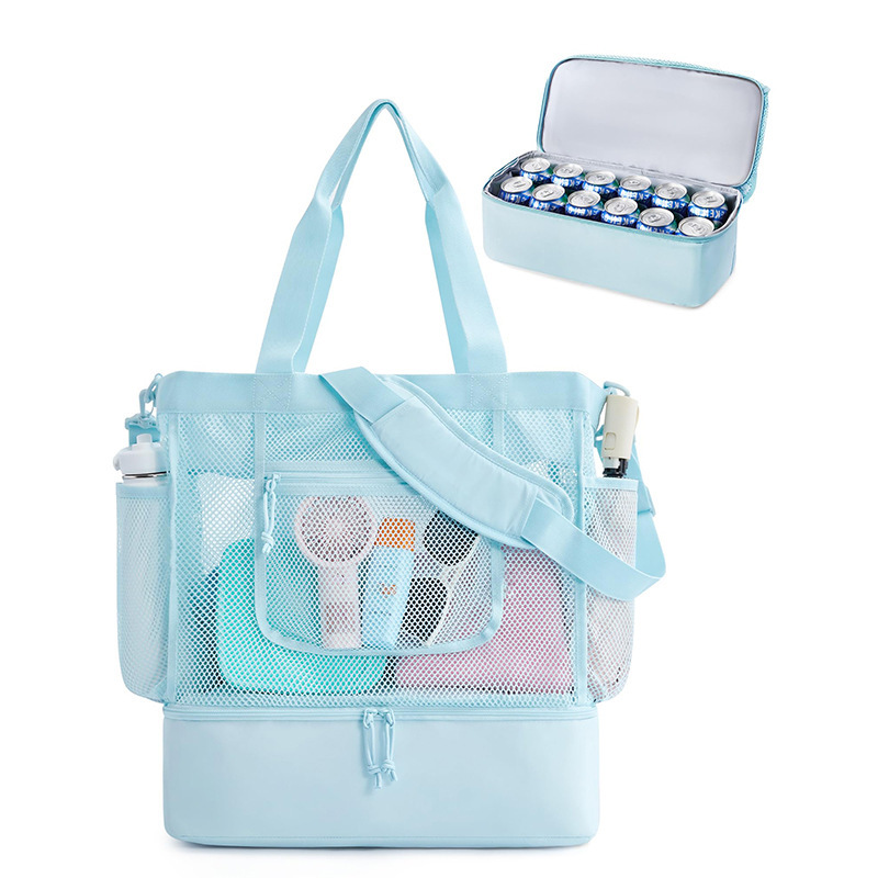 Amazon nuevo bolso de playa con cremallera bolso de playa a prueba de arena de varios bolsillos para mujer plegable y ligero