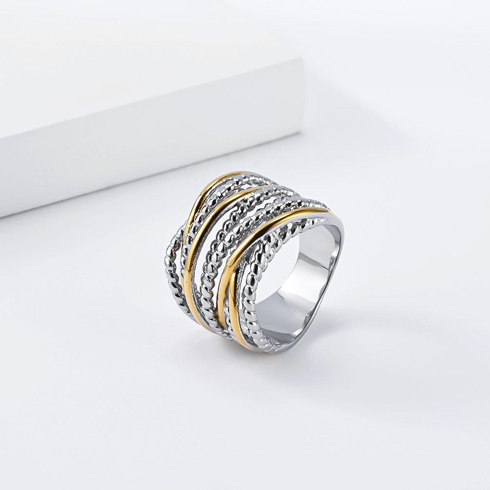 Cross-Border Amazon Bestseller Multi-Strand Twisted Braided Titanium Steel Ring for Women, Gold-Plated, Niche Premium Feel, Elegant Band