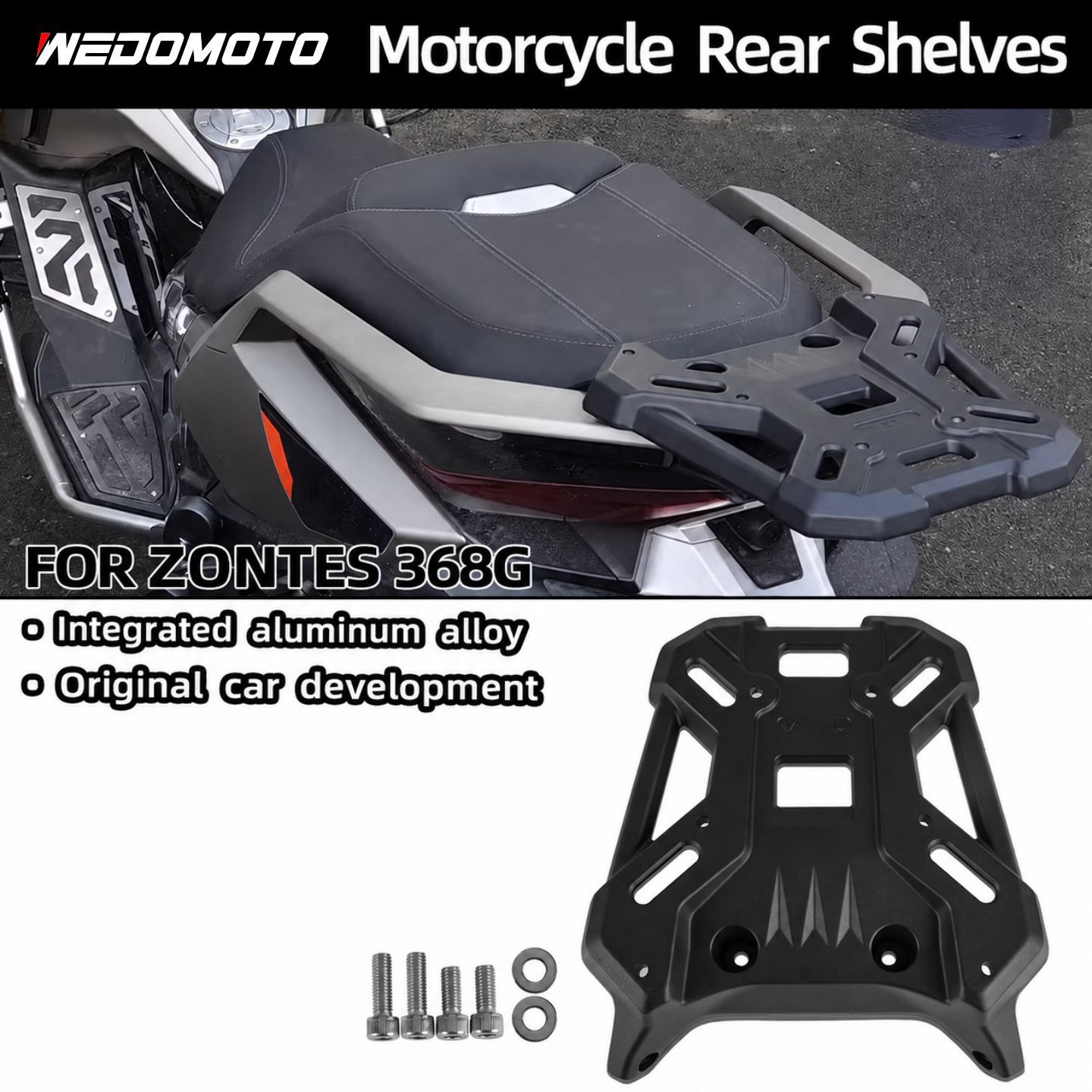 Suitable for 24-26 Models of Zontes 368g Motorcycles, Modified Aluminum Alloy Integrated Luggage Rack, Tail Box Bracket, Rear Rack