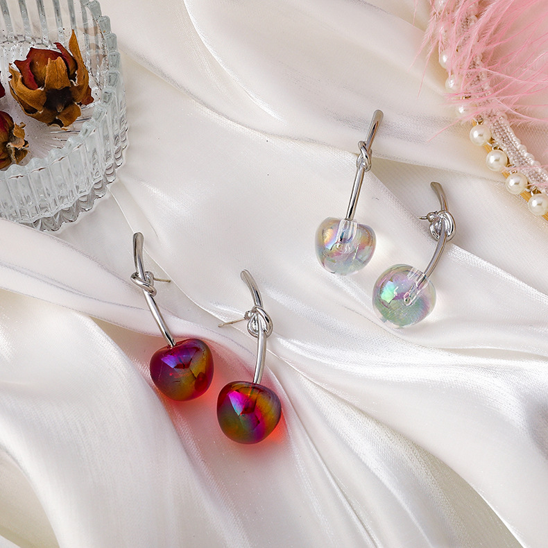 Sweet Lovely Clear And Shiny Colorful Cherry Earrings display picture 3