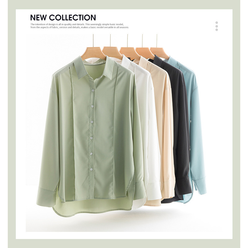 [Customized Processing] Long-Sleeved Sun Protection Top, White Women's Shirt, Thin Loose-Fitting Women's Shirt, French-Style Blouse