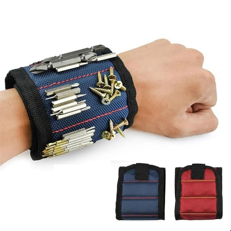 Pulsera magnética genuina para recoger tornillos, herramienta de absorción magnética, pulsera magnética multifuncional con cinco filas de imanes.