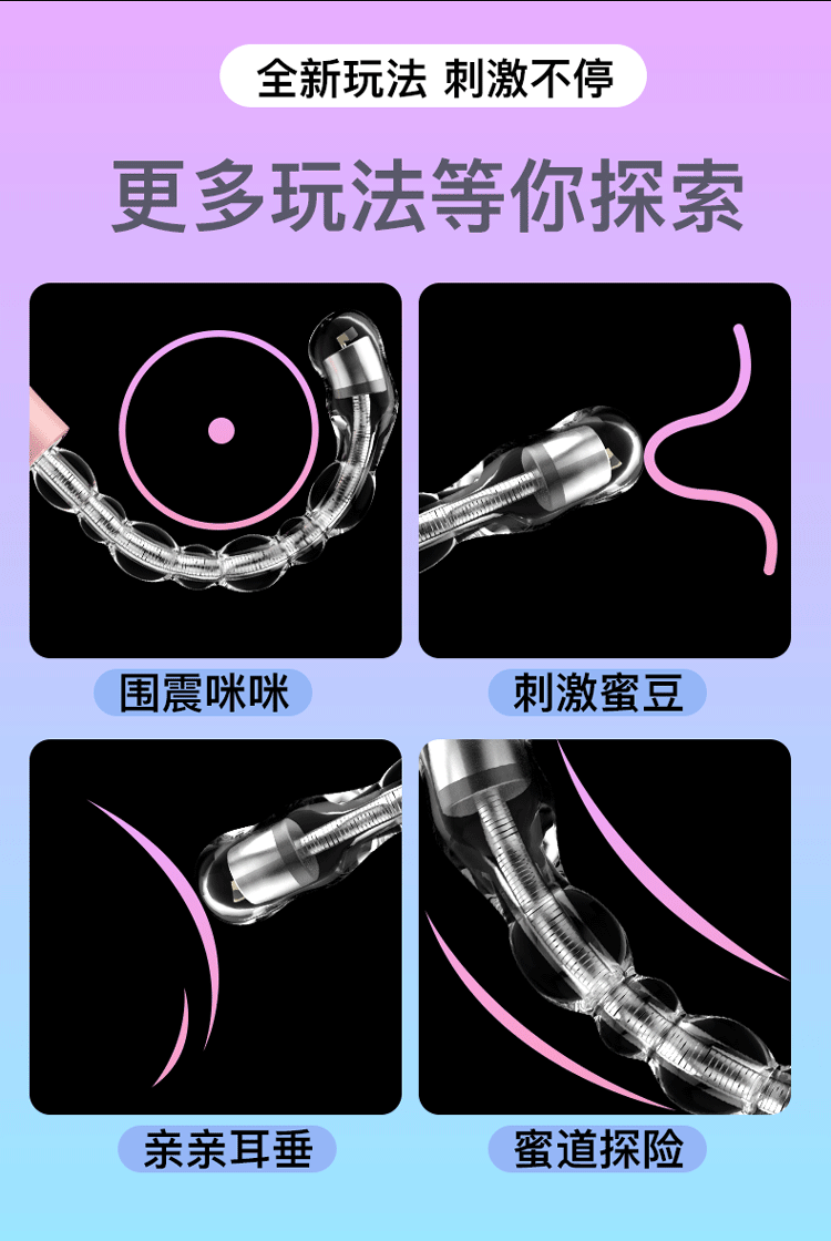 Anal Beads Prostate Massager with Multi-Frequency Vibration, TPE and ABS, Transparent Pink — detail image 6