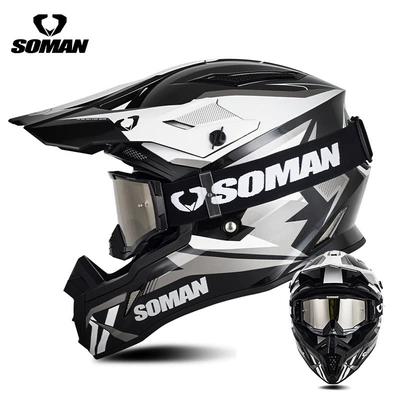 Motosiklet kaskı (dəbilqə) – Helmet - black-and-white-lightning-with-black-and-silver-goggles-s
