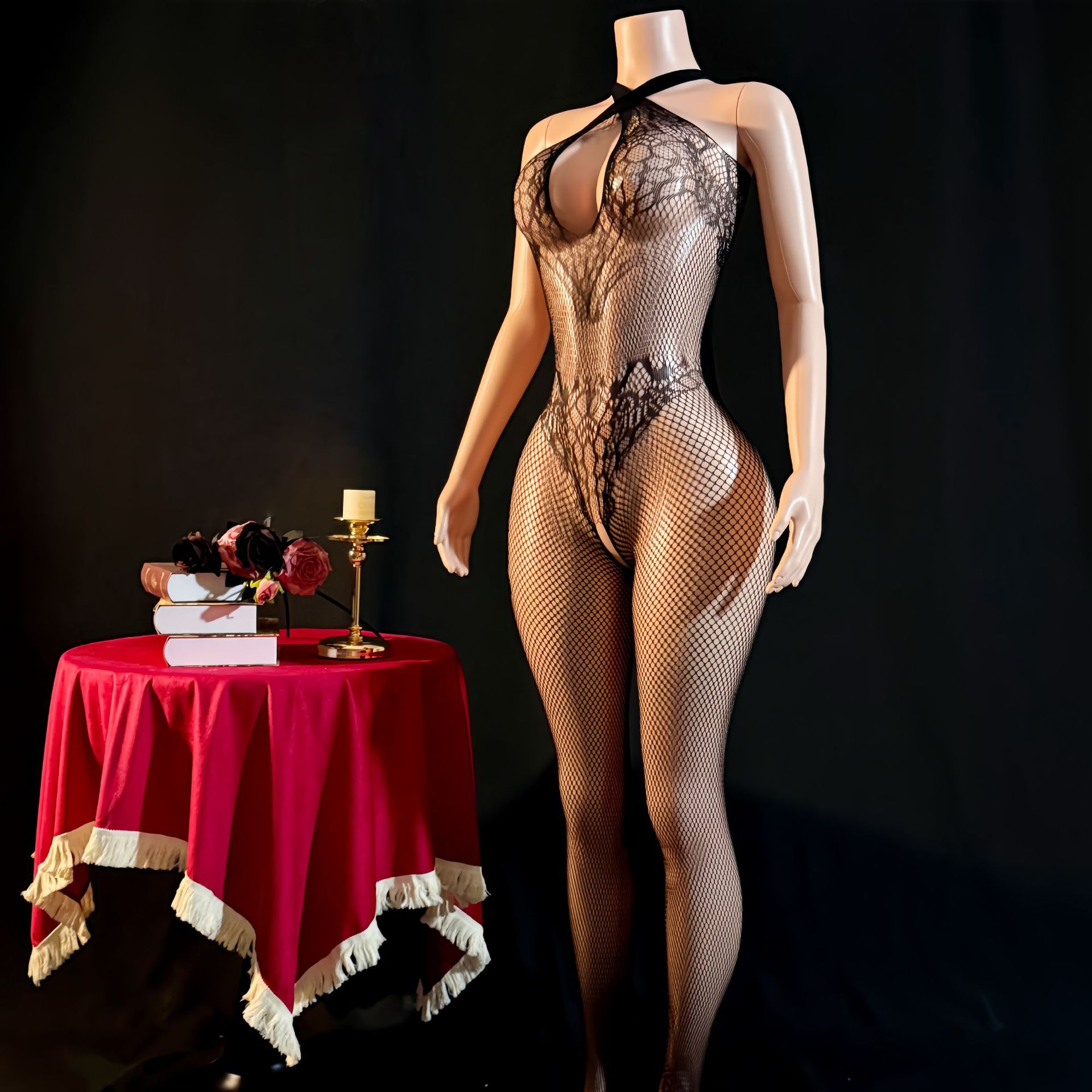 Body de Red con Halter ZJL de Nailon para Citas de Pareja