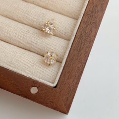 超闪几何方形锆石耳钉女精致小巧复古轻奢时尚气质百搭耳环耳饰