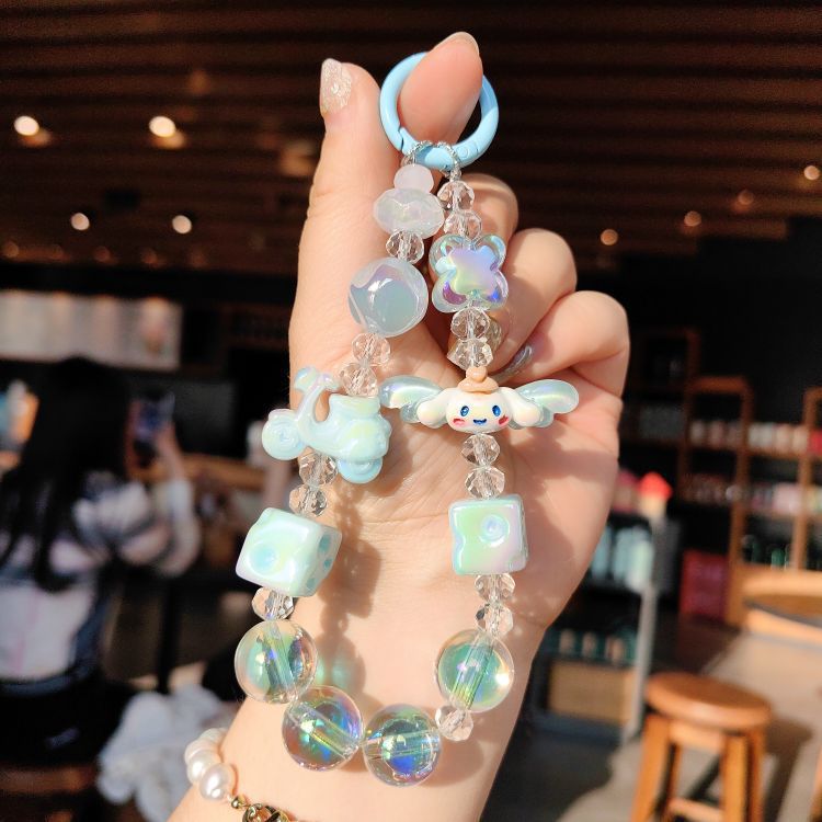 Nuevo colgante de cadena de teléfonos móviles de dibujos animados palomitas de maíz colgante de llavero creativo colgante de bolsas de perlas pintadas a mano