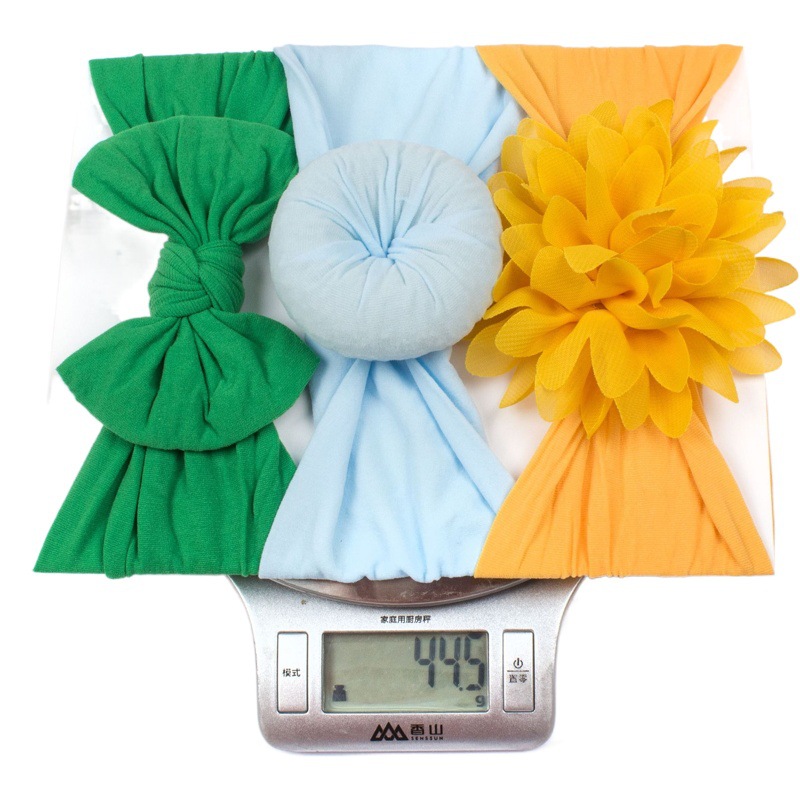 Nuevo bebé arco tocado 3 unids traje de los niños europeos y americanos de nylon sin costuras amplia pañuelo de pelo del bebé banda