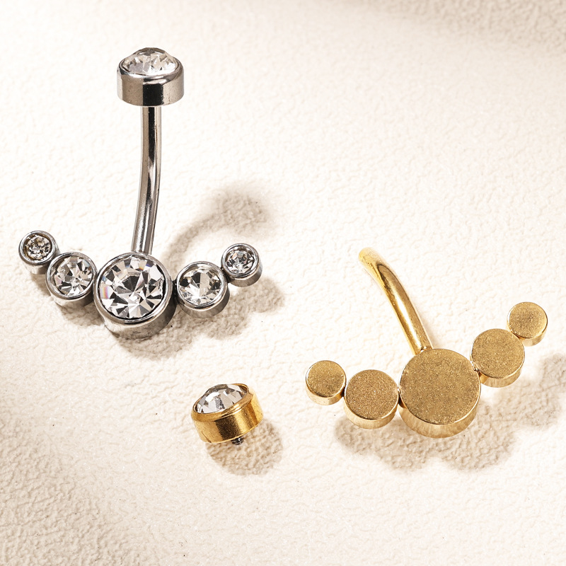 European American Fashion Belly Button Ring Zircon Navel Jewelry Stainless Steel Flower Design Gold 2024 Spring detail image 9