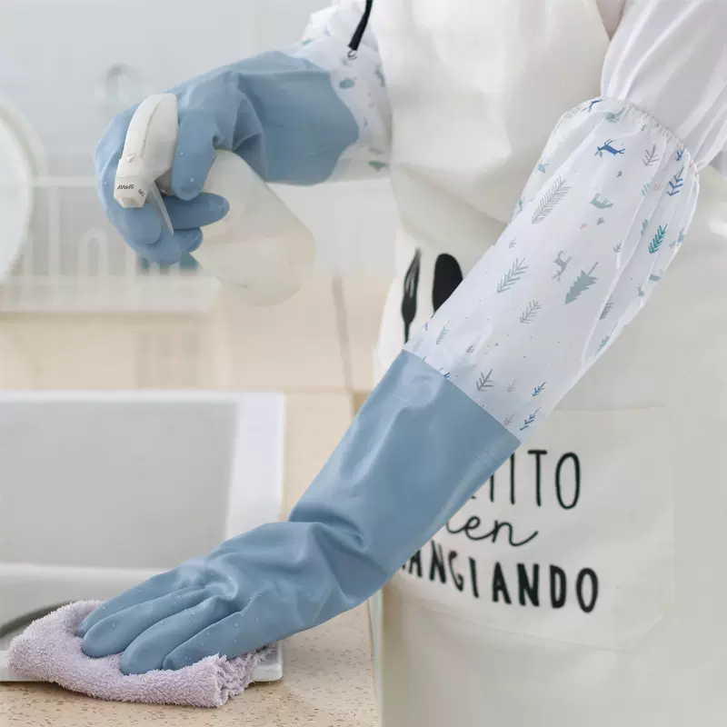 束口洗碗手套女厨房加厚加长橡胶乳胶洗衣服防水塑胶刷碗加绒手套