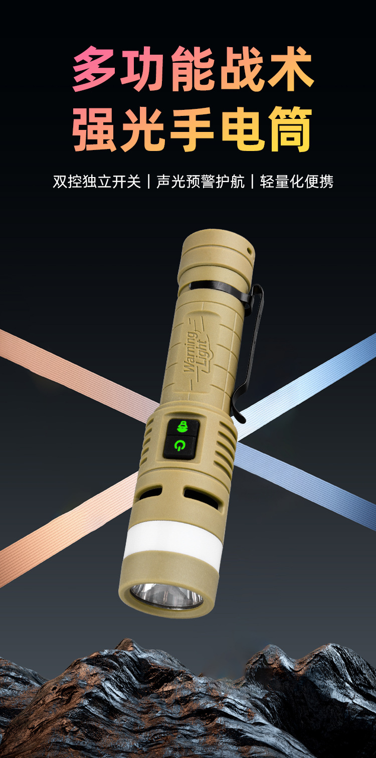 New Cross-Border Multifunctional LED High-Brightness Flashlight, Aluminum Alloy, with Buzzer Alarm, Red and Blue Flashing, Magnetic Work Light