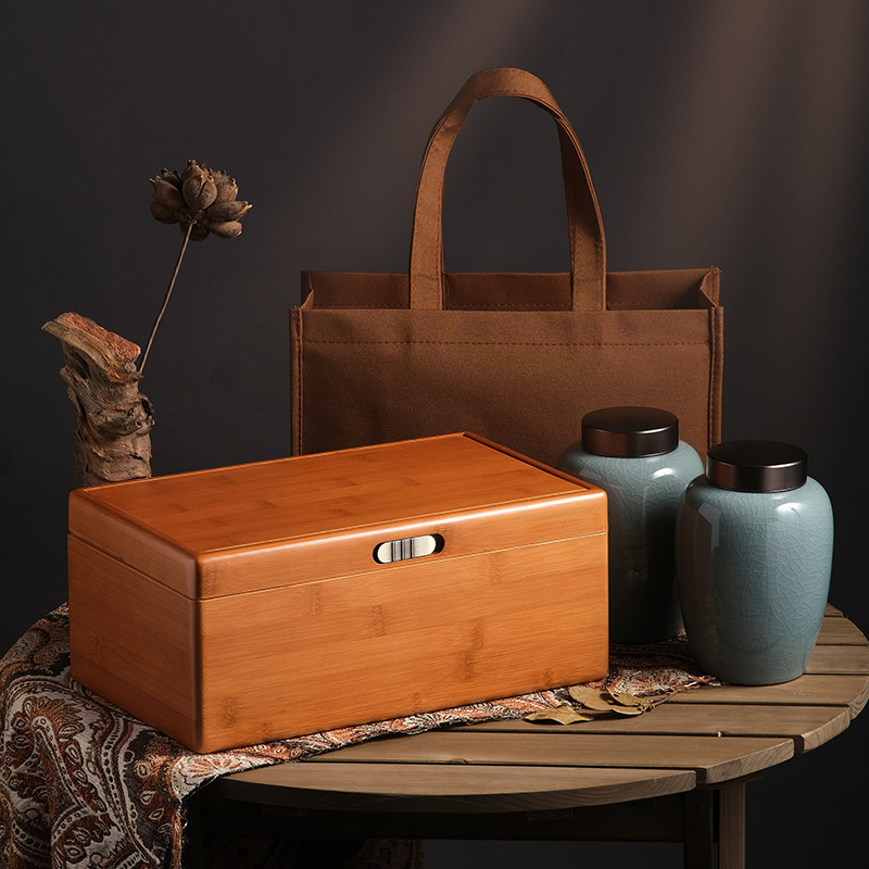 高档陶瓷罐茶叶包装盒空礼盒红茶绿茶白茶通用礼盒装竹质茶包装