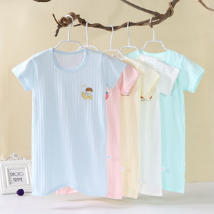 Children's Summer Thin Short-sleeved Pajamas Baby's Anti-cool Air-conditioning Clothing Boys and Girls Nightgown Anti-kick Home Clothes