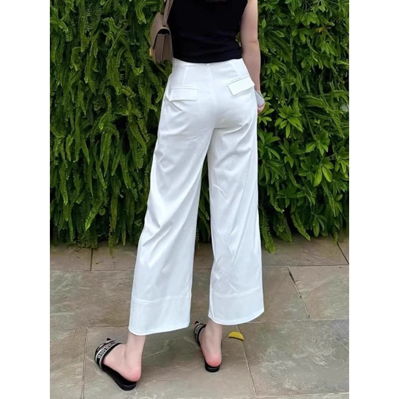 In-Stock Manufacturer Wholesale White Cropped Straight-Leg Suit Pants for Women, Slimming High-Waisted Petite Narrow Wide-Leg Pants
