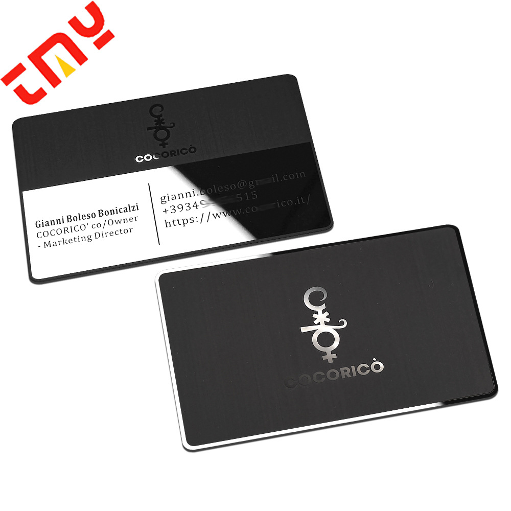 Черная металлическая карточка участника из нержавеющей стали для визитных карточек, «сделай сам», зеркальный эффект, золото и серебро