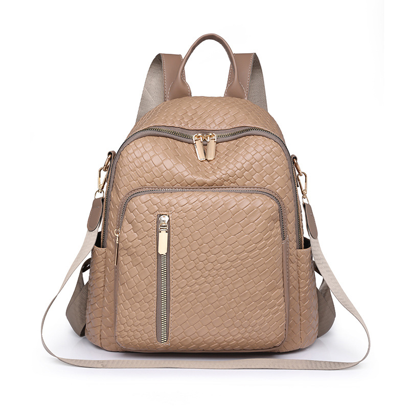 Bolsos para mujer 2024 nuevas señoras de nicho mochila de cuero suave moda tejida color sólido mochila de doble uso mochila escolar al por mayor