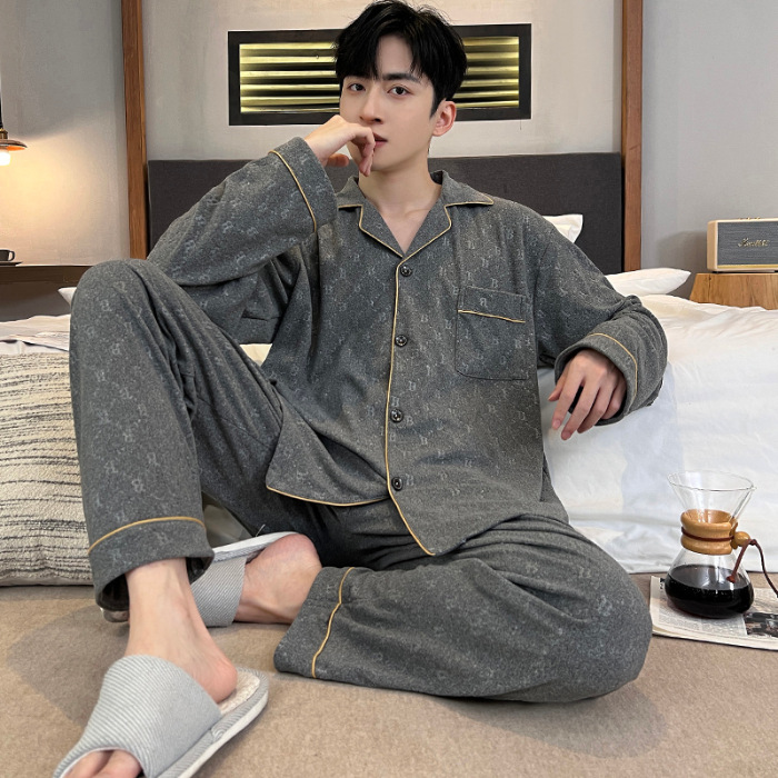 Pijamas de terciopelo para hombres primavera, otoño, invierno, terciopelo de coral más cálido, terciopelo de isla, cardigan, conjunto de ropa para el hogar