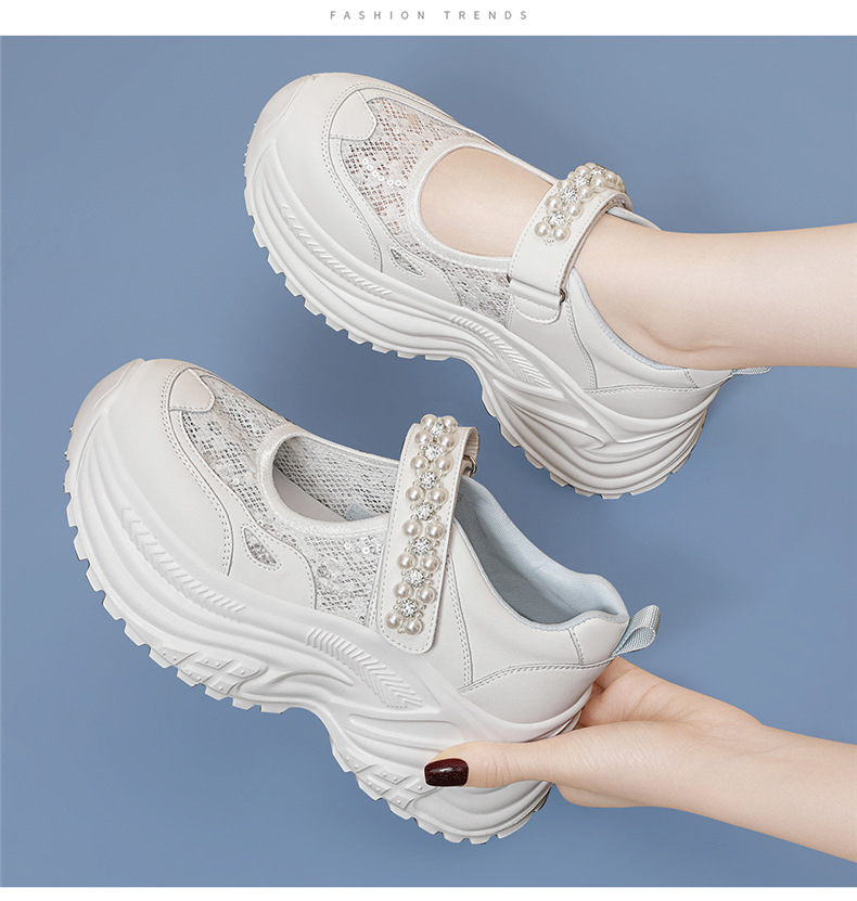 Giày sneaker nữ chunky đế dày da lưới thoáng khí đính đá khóa dán mùa hè 2025 — JST 7209 Trắng, JST 7209 Bạch Lan, JST 7192m màu, JST 7192 màu đen chi tiết 11