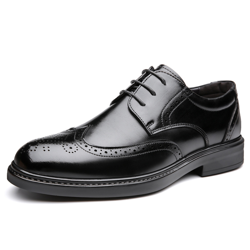 Spring And Autumn Business Formal Leather For Men, Soft Sole Groom Wedding Brogue Casual Shoes Wholesale 9156_voghion.com