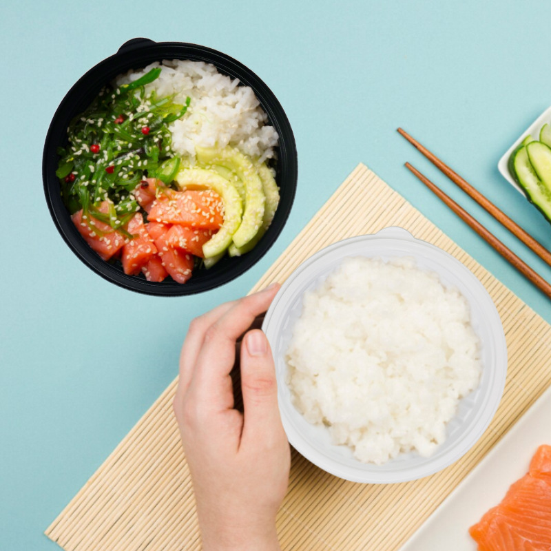 一次性塑料圆碗 加厚PP沙拉碗1000ml防漏打包盒分体圆形带盖外卖