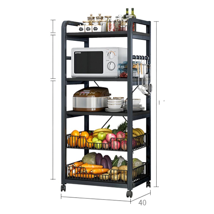 Estante de cocina, estante para el hogar de piso multicapa móvil, horno microondas, acabado, almacenamiento de una pieza