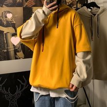 男士假两件连帽卫衣男春季款潮流帅气宽松新款ins春夏款加绒卫衣