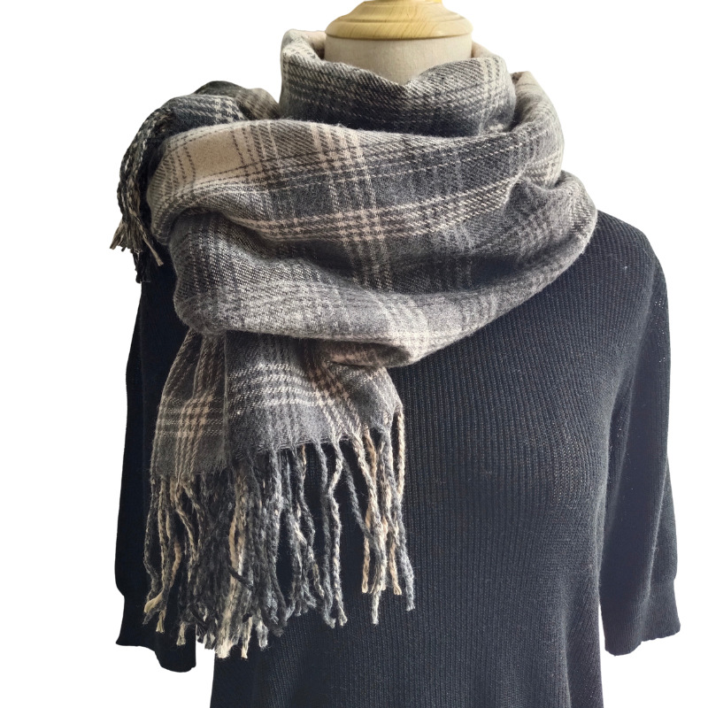 Unisex Small plaid simple tassel scarf bib women's winter warm shawl_voghion.com