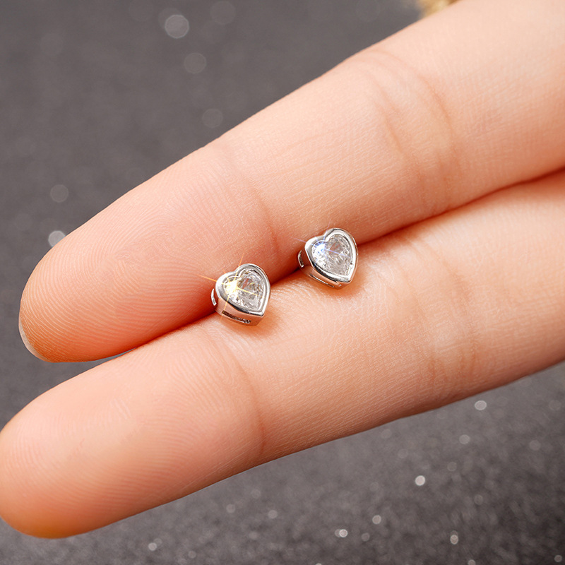3g Weight Copper Ear Needle Material Ear Studs Classification 1 Pair Quantity Daily, Street Occasion Copper Material Heart Shape Pattern All Seasons Season Women's Gender Sweet Style 1 Pair Sweet Heart Shape Copper Ear Studs 10