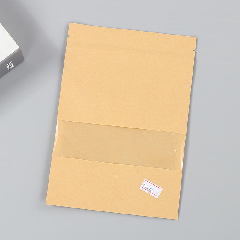 Spot bolsa de papel kraft con ventana transparente bolsa de embalaje de alimentos autosellada autoportante bolsa de té sellada de ocho lados fácil de rasgar