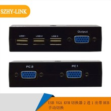 SZHY-LINK 2路USB VGA KVM切换器共享器2进1出带HUB视频切换器