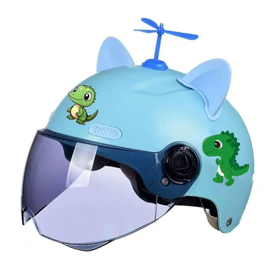accessories, Motosiklet dəbilqələri - 3c-certified-blue-dinosaur-helmet-with-sun-protection-9-16-years-old-comes-with-a-bamboo-dragonfly-ears