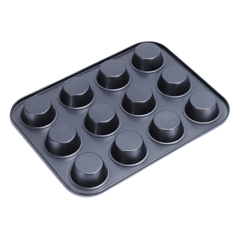 Non-stick 12-piece cup cake mold Teflon coated baking round cake mold egg cup mold flat muffin cup