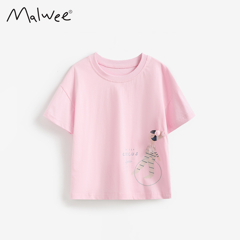 Malwee niñas de manga corta verano nuevo estilo europeo y americano niños pequeños y medianos cuello redondo casual linda niña camiseta top