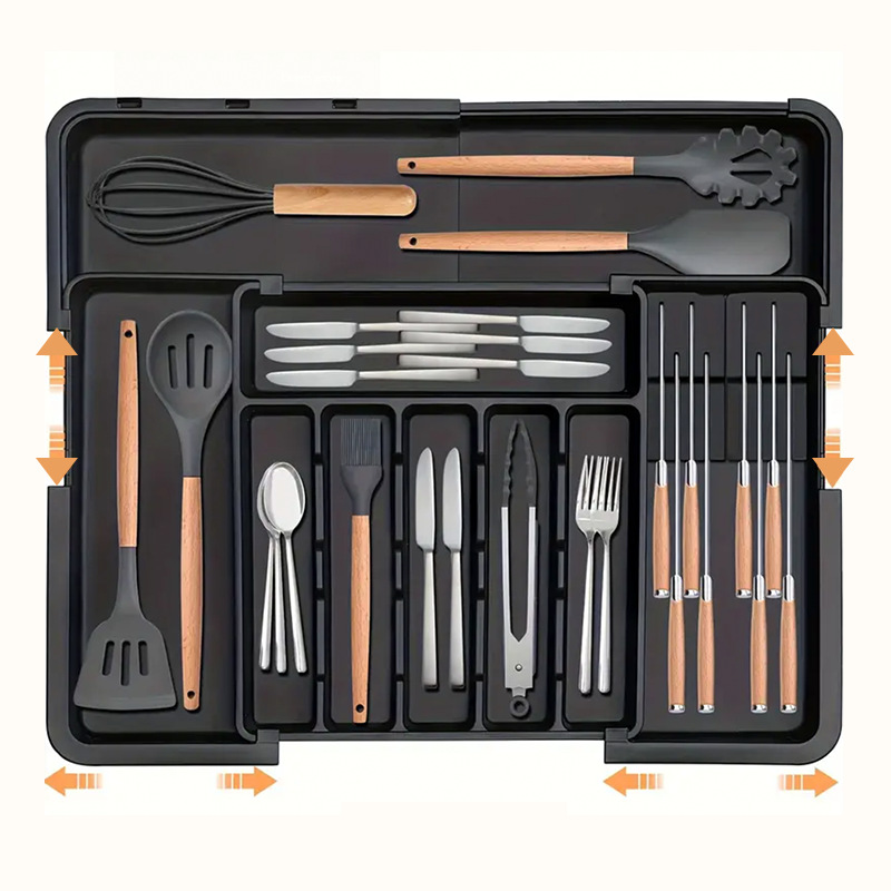 Three-Way Expansion Household Portable Telescopic Kitchen Tableware Knife, Fork and Spoon Divider Organizer Drawer Compartment Storage Box