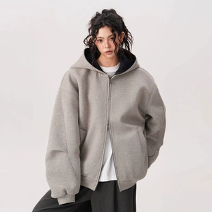 Кофта‑худи на молнии, оверсайз американский стиль, весенняя, M–2XL, серый/чёрный