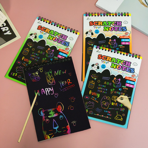 Medium-sized Children's Colorful Graffiti Scratch-off Drawing Book, Primary School Student's Sketchbook, Scratch Paper, Art Students' Fun Drawing Paper, Scratch-off Painting