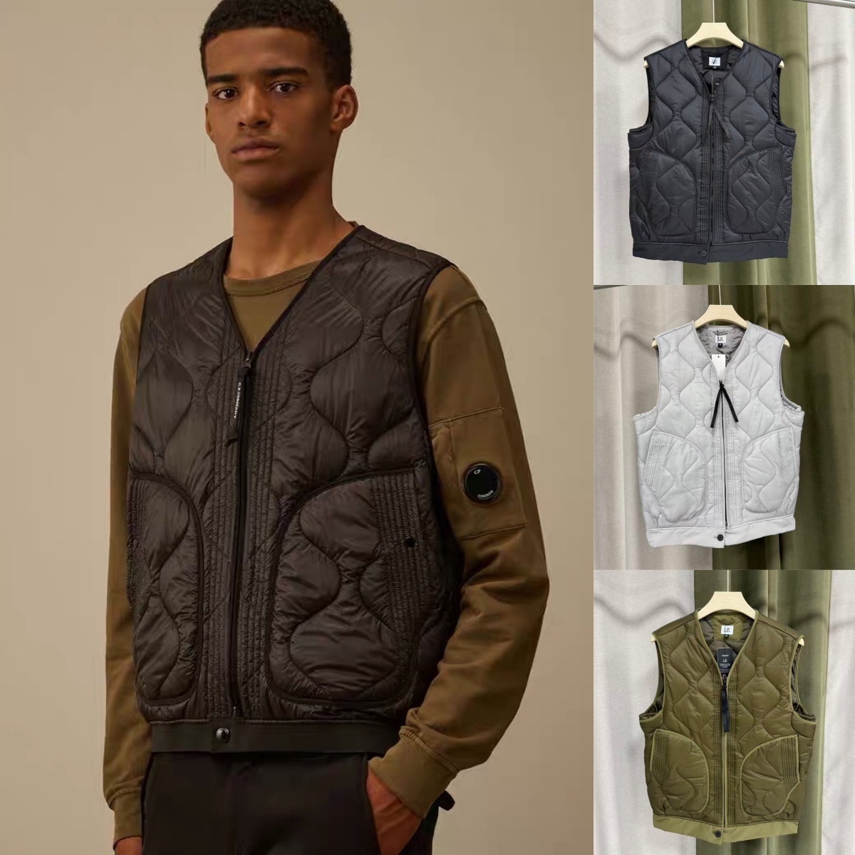 C.P European size COMPANY round transparent lens badge pocket V-neck lens cuff cotton vest workwear basic