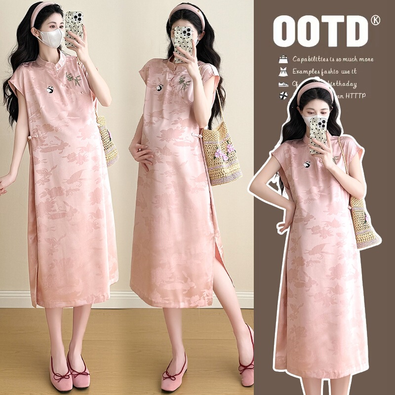 Real Shot of Pregnant Women's 2026 Summer Fashion: New Chinese-Style Dress, Trendy Modified Loose Fit, Slimming Effect, Slit Qipao Real Shot of Pregnant Women's 2026 Summer Fashion: New Chinese-Style Dress, Trendy Modified Loose Fit, Slimming Effect, Slit Qipao