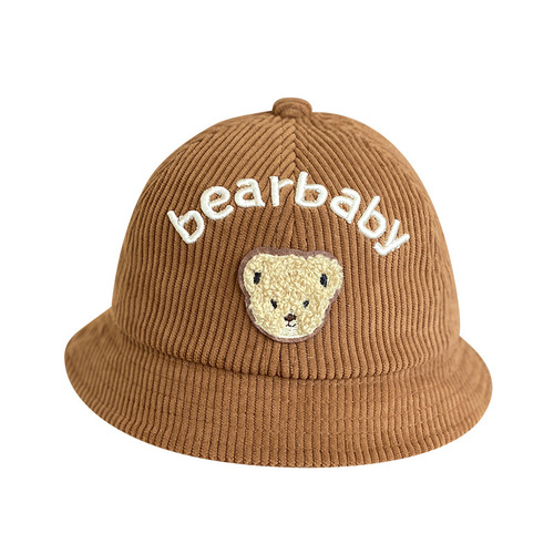 Korean style baby hat autumn and winter corduroy cute bear fisherman hat boys and girls sunshade versatile basin hat trendy