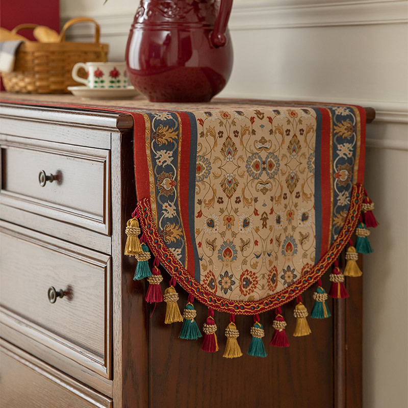 American Retro Table Flag Tablecloth Long Accessible Luxury Decorative Cloth Tassel Bed Flag High-End Entrance Cupboard Cover Cloth