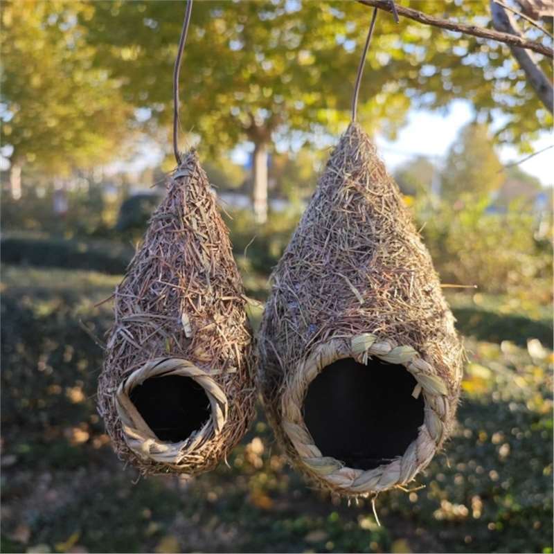 鳥の巣、鳥の巣、鳥の小物、鳥かご、わら編み、屋外牧歌的な庭、中庭、模擬装飾品、ペンダント、わらの巣|undefined
