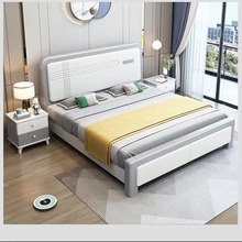 北欧实木床简约现代1.8米主卧双人床1.35m1.5m小户型储物轻奢婚床