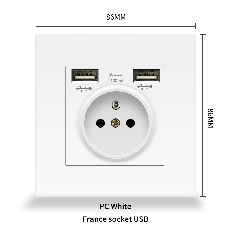 86 евростандартная панель розетки с французской вставкой, Type-C + USB, европейский стандарт 16A, стеклянная панель