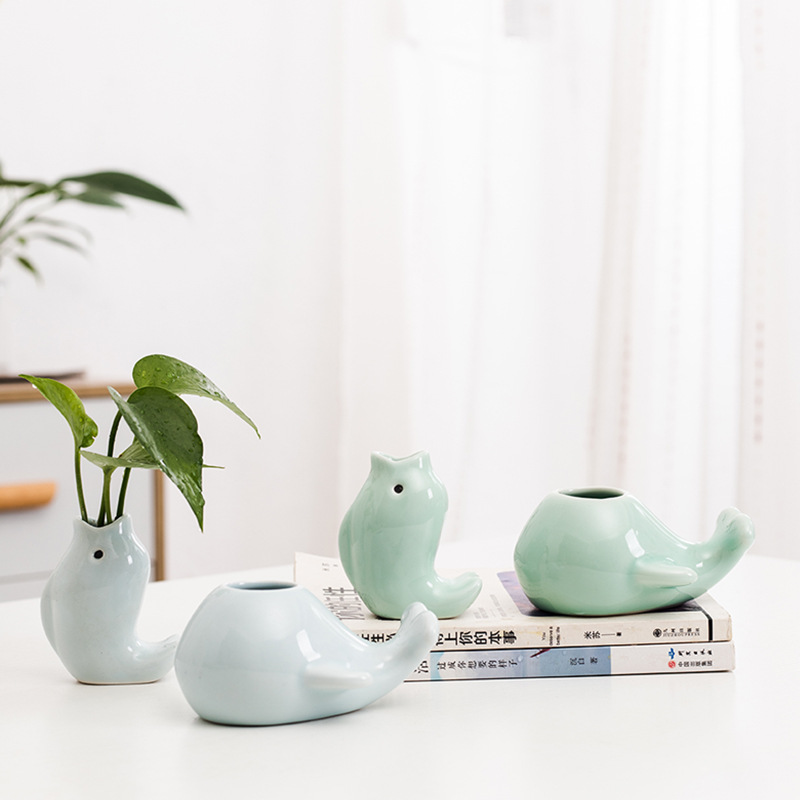 Verde rosa de cobre hierba creativa hidropónica pequeña maceta cerámica lindo celadón sala de estar escritorio arreglo floral adornos hidropónicos