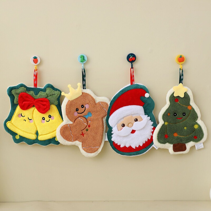 Christmas Gingerbread Man Cartoon Hanging Water Absorbent Quick-drying Hand Towel Christmas Style Decorative Cute Kitchen Hand Towel