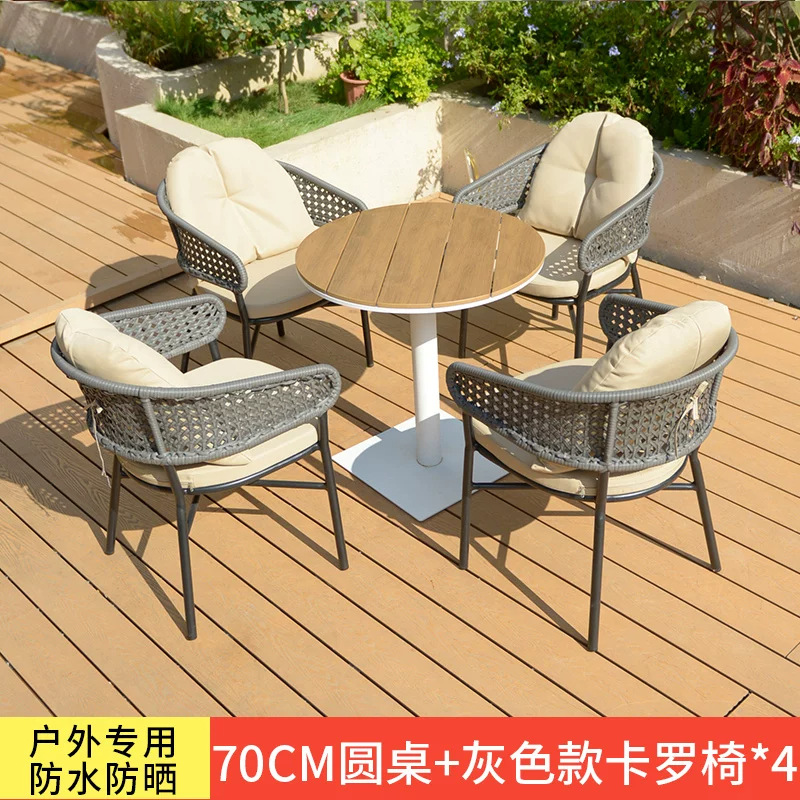 Mesa y silla de patio al aire libre, terraza de jardín de caña, balcón, mesa y silla de caña casuales, combinación de mesa y silla al aire libre