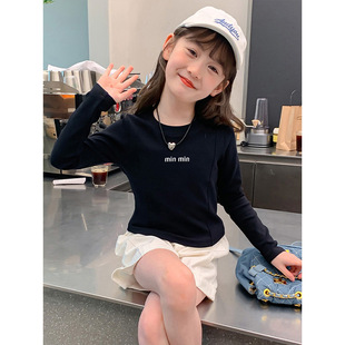 Girls' Long-sleeved T-shirt Autumn and Winter 2024 New Children's White Base Shirt Western Style Spring Girl's Top Children's Wear
