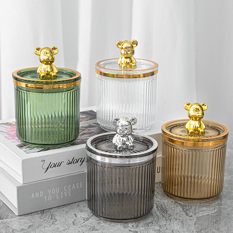 Light Luxury Cotton Swab Cosmetic Cosmetic Cotton Storage Box Desktop Floss Box Dustproof Toothpick Tube Bear Cotton Swab Box