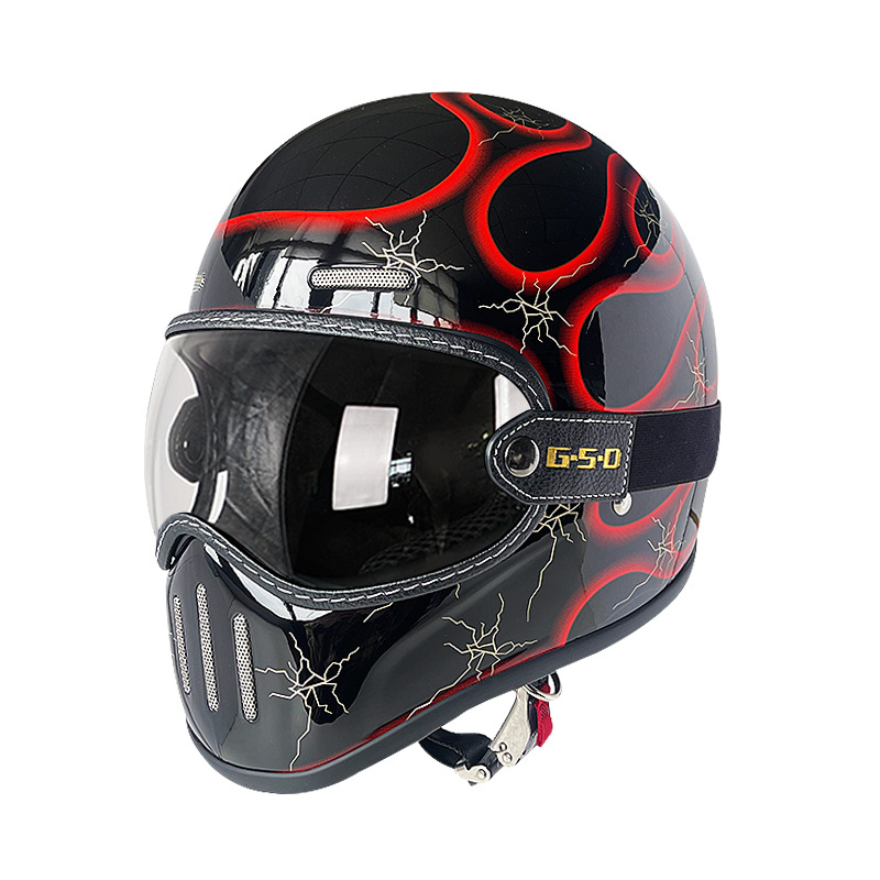 Motosiklet kaskı (dəbilqə) — Motuoche Motorbike Helmet - red-flame-transparent-lens-m55-56