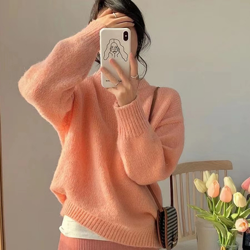 in stock South Korea ins net red special! Macaroon Cream Loose Simple Alpaca Sweater Thickened Knit